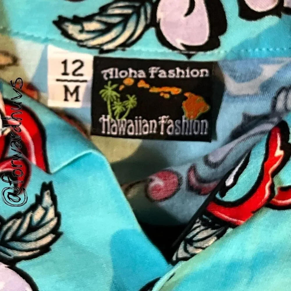 Vintage Hawaiian Baby Set Shirt & Shorts – Sea Turtle Floral Print – Size 12M